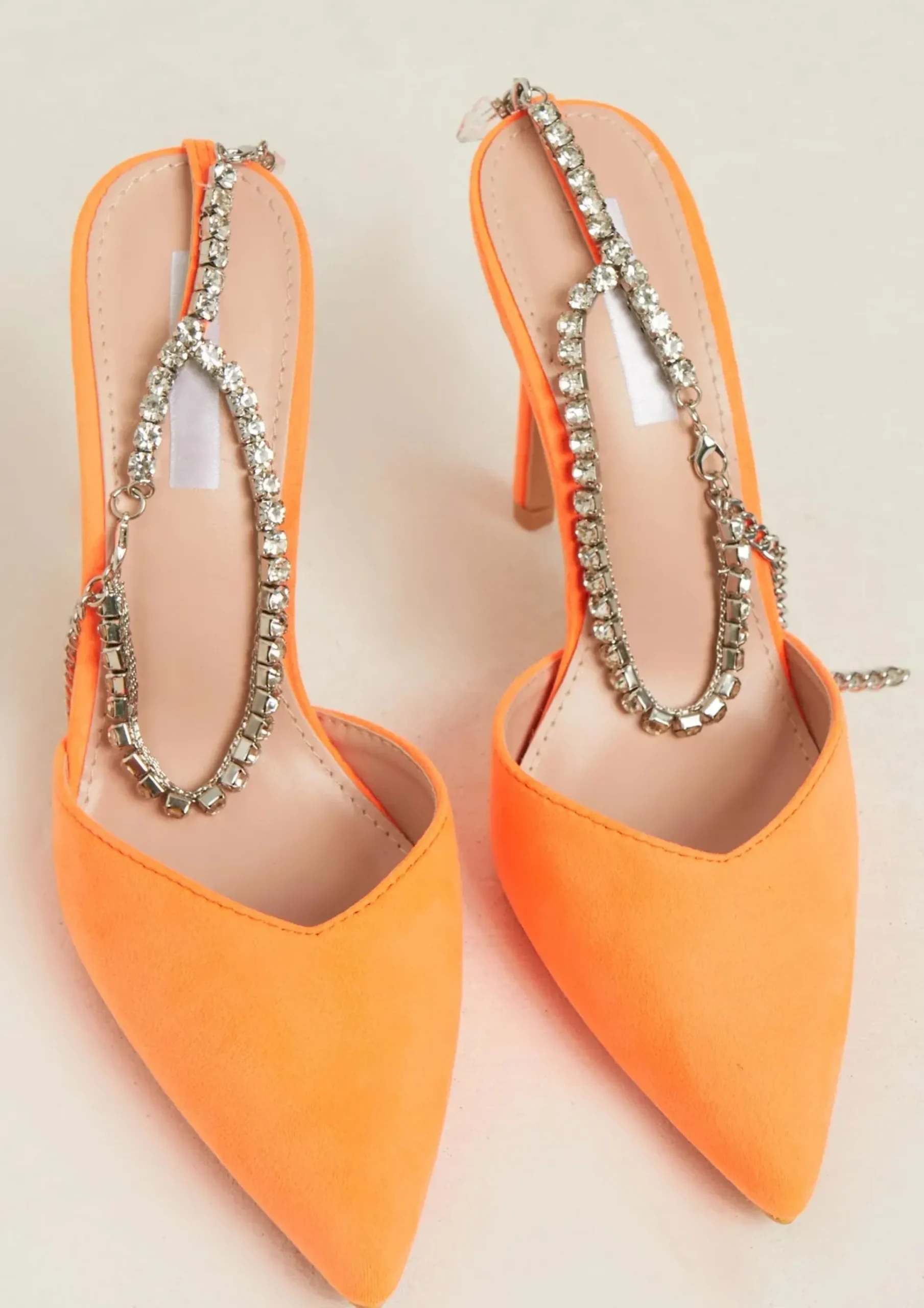 Fashion Nala Orange Diamante Ankle Strap Heels Women Heels