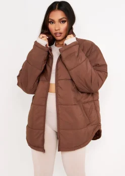 Nalia Chocolate Oversized Puffa Coat^Missy Empire Shop