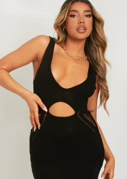 Cheap Naomi Black Crochet Cut Out Maxi Dress Women Dresses