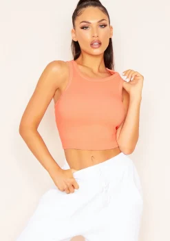 Naomi Peach Ribbed Racer Crop Top^Missy Empire Fashion