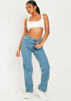 Naomi Vintage Wash Straight Leg Seam Detail Jeans^Missy Empire Discount