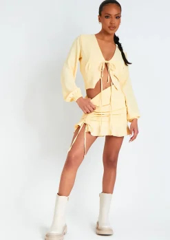 Nara Buttermilk Frill Woven Skirt With Side Ruching^Missy Empire Outlet