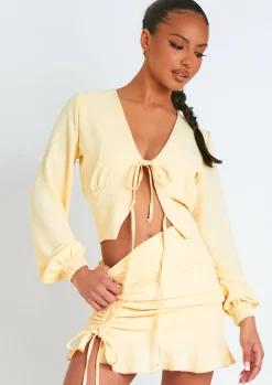 Nara Buttermilk Frill Woven Skirt With Side Ruching^Missy Empire Outlet