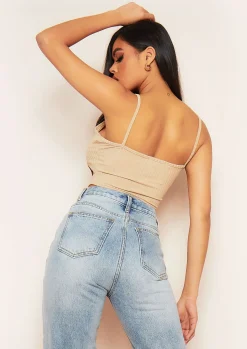 Natalya Nude Rib Contrast Stitch Corset Top^Missy Empire Clearance
