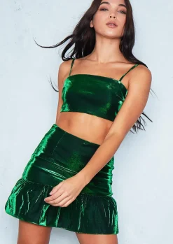 Natasha Green Metallic Crop & Skirt Co-Ord Set^Missy Empire Cheap