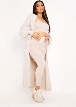 Cheap Nathalie Beige Balloon Sleeve Knitted Cardigan Women Loungewear