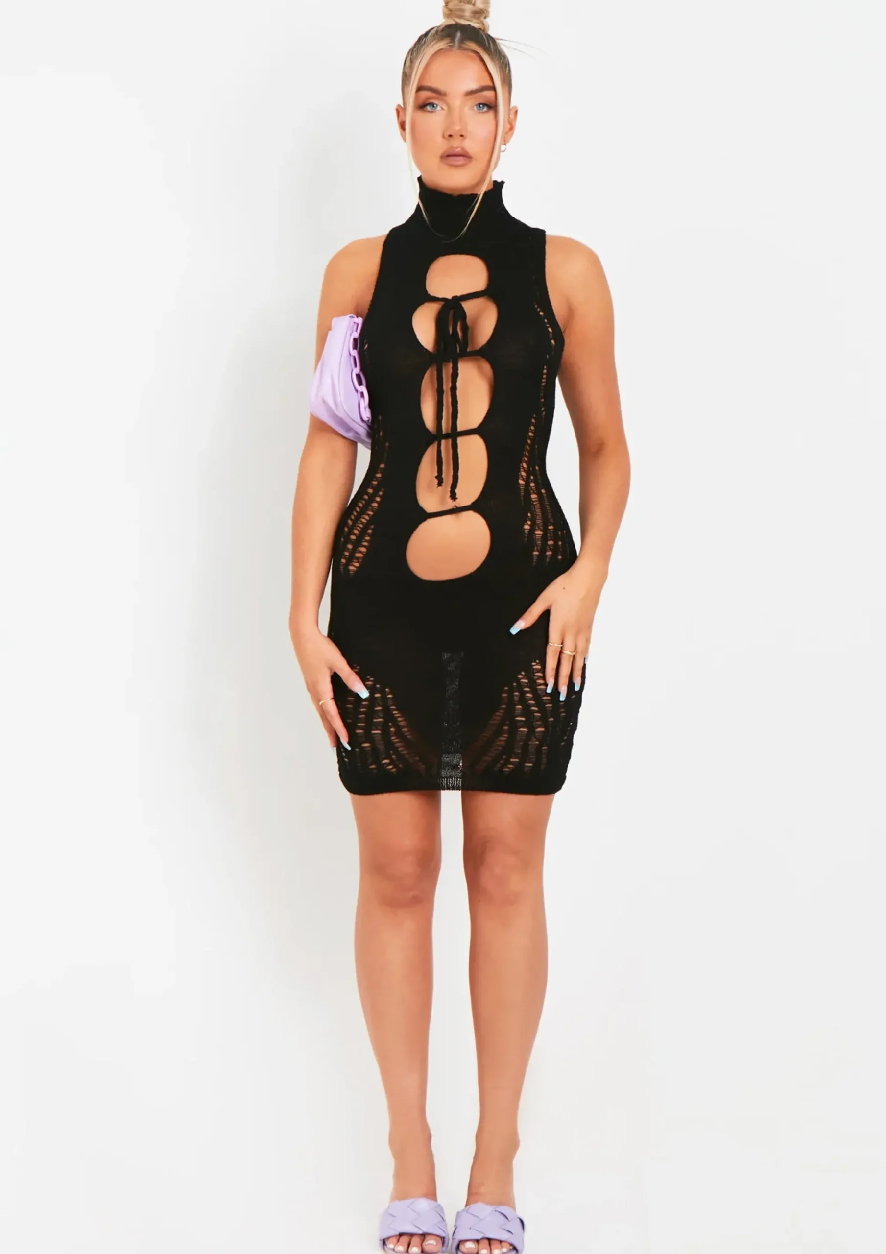 Sale Naya Black Cut Out Laddered Mini Dress Women Dresses