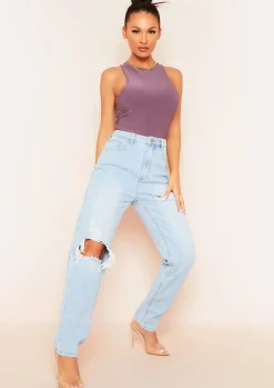 Naya Purple Soft Double Thickness Racer Bodysuit^Missy Empire Store