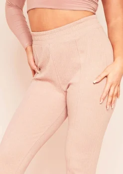 New Nayla Dusty Rose Ribbed Slim Leg Joggers Women Loungewear