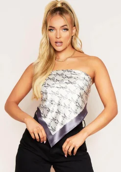 Neisha Charcoal Missy Repeat Print Satin Bandana Scarf Top^Missy Empire Cheap