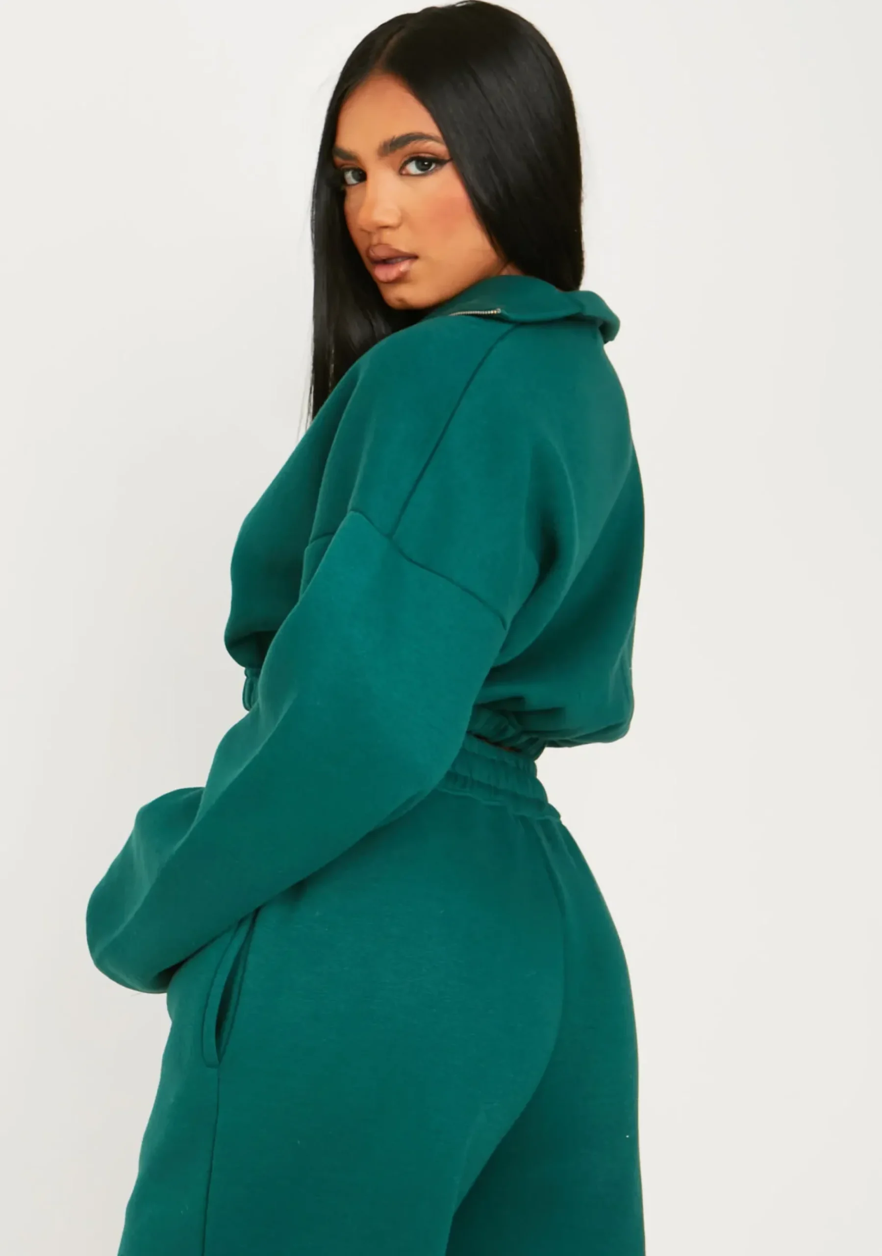 Online Nelly Green Cropped Half Zip Sweatshirt Women Tracksuits