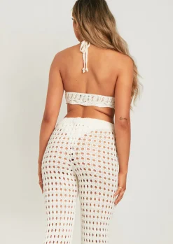 Nelly Ivory Crochet Halter Neck Top^Missy Empire Store