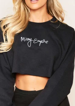 Fashion Nicole Black Branded Slogan Cropped Sweater Women Loungewear