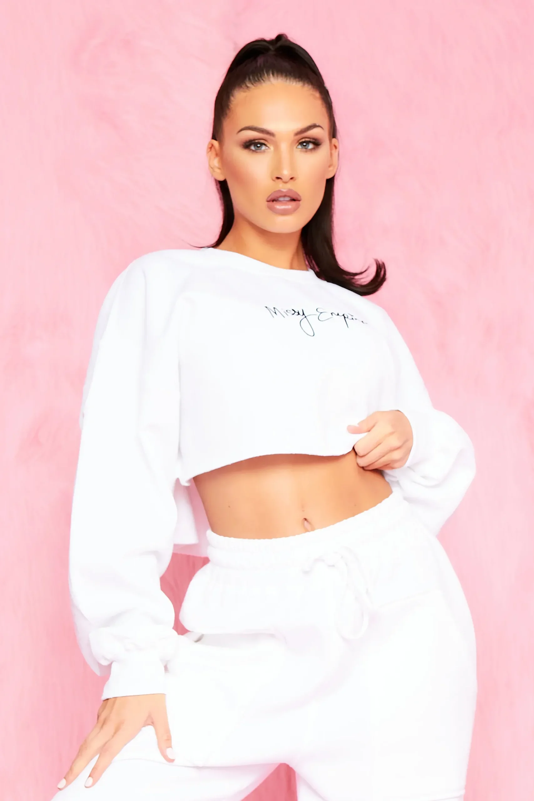 Outlet Nicole White Branded Slogan Cropped Sweater Women Loungewear