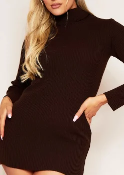 Cheap Nikita Chocolate Roll Neck Knitted Mini Dress Women Dresses