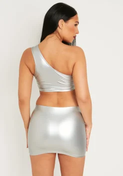 Nikita Silver Metallic One Shoulder Crop Top^Missy Empire Store