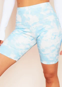 Best Sale Nikki Pale Blue Tie Dye Cycle Shorts Women Shorts