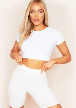 Nina White Ribbed Short Sleeve Cropped Tee^Missy Empire Cheap