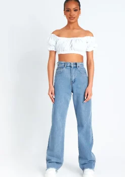 Nola Ivory Ruched Bardot Crop Top^Missy Empire Best Sale