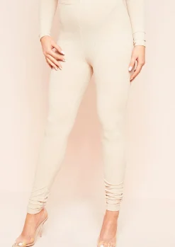 Cheap Nova Beige Plain Ribbed Leggings Women Leggings
