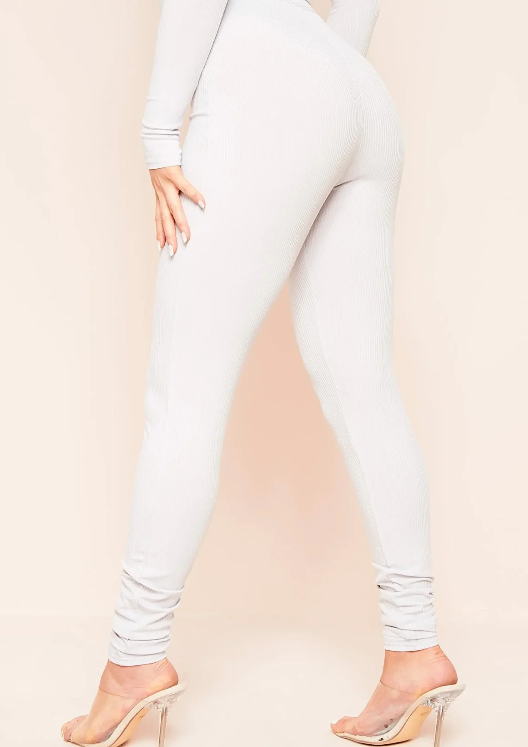 Flash Sale Nova Light Grey Plain Ribbed Leggings Women Loungewear