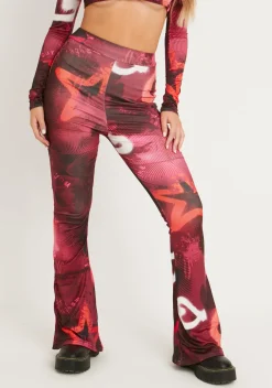 Store Odette Graffiti Print Flared Trousers Women Trousers