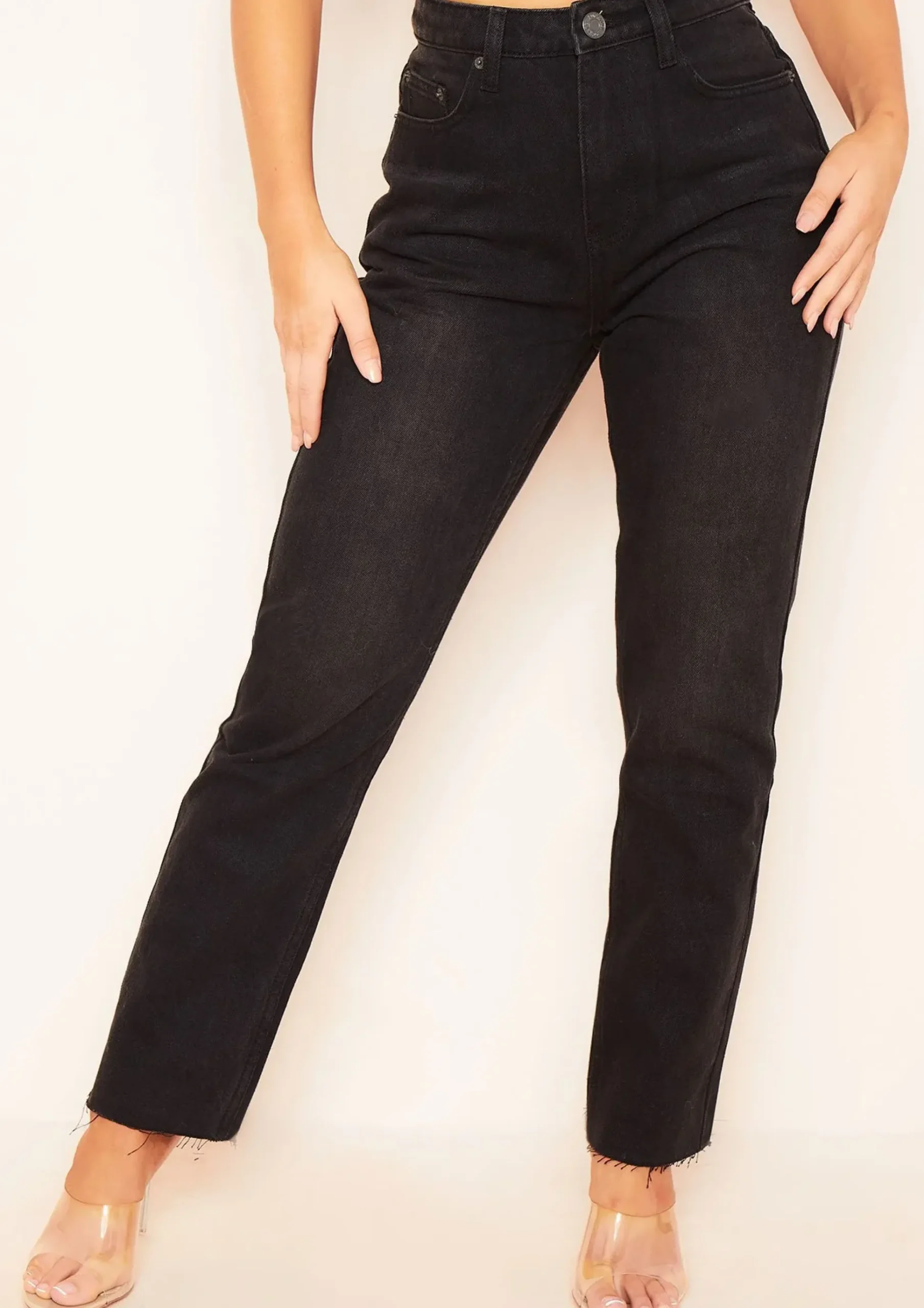 Olivia Black Raw Hem Denim Mom Jeans^Missy Empire Flash Sale