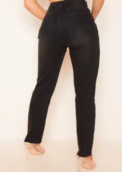 Olivia Black Raw Hem Denim Mom Jeans^Missy Empire Flash Sale