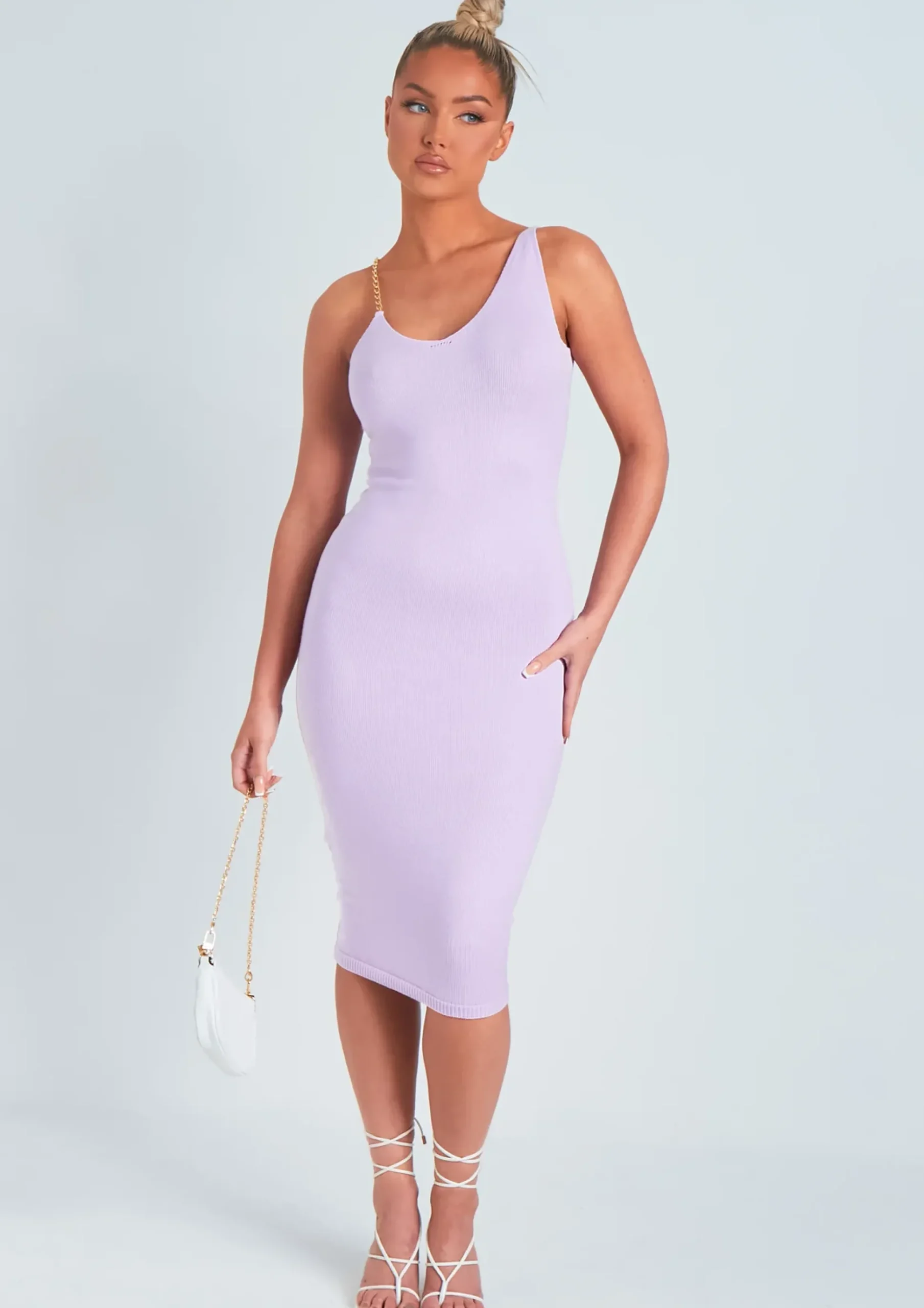 Best Sale Olivia Lilac Chain Strap Knitted Midi Dress Women Dresses