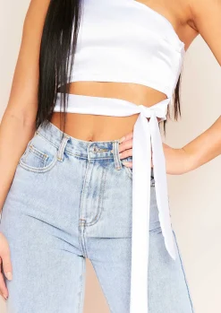 Ovidia White One Shoulder Satin Crop Top^Missy Empire Fashion