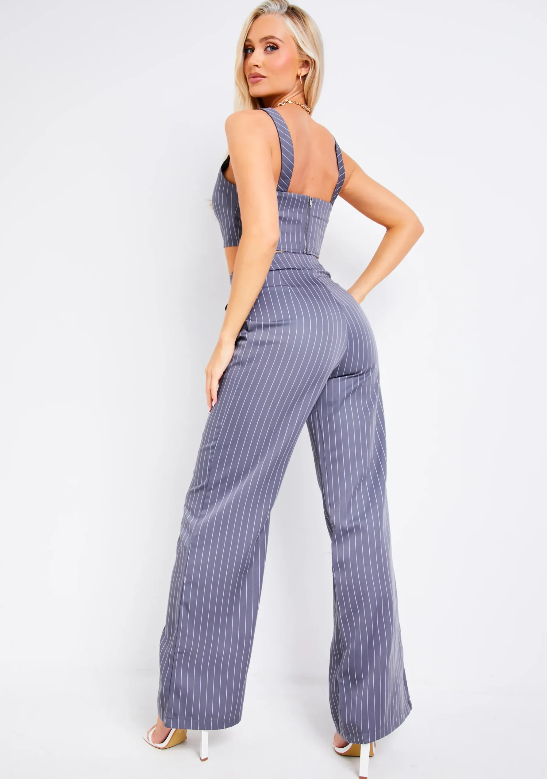 Flash Sale Paris Pinstripe Grey Tailored Relaxed Fit Trouser Women Trousers