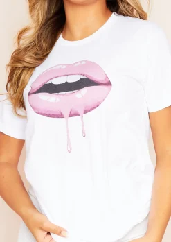 Paris White Lip Graphic T-Shirt^Missy Empire Fashion