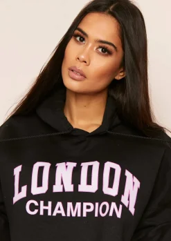 New Parker Black Slogan Oversized Cropped Hoodie Women Loungewear