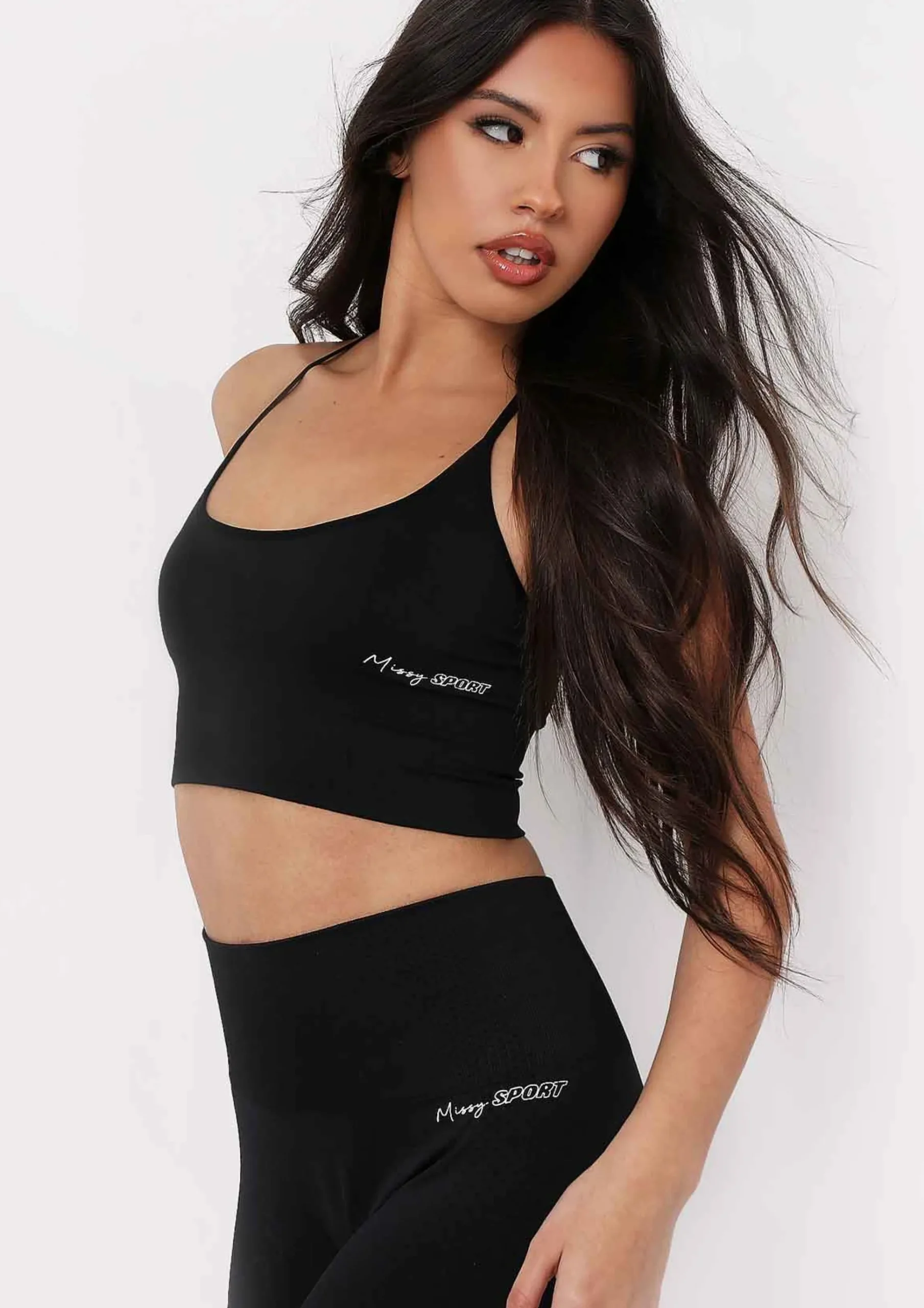 Pav Black Missy Sport Cross Strap Seamless Gym Crop Top^Missy Empire Sale