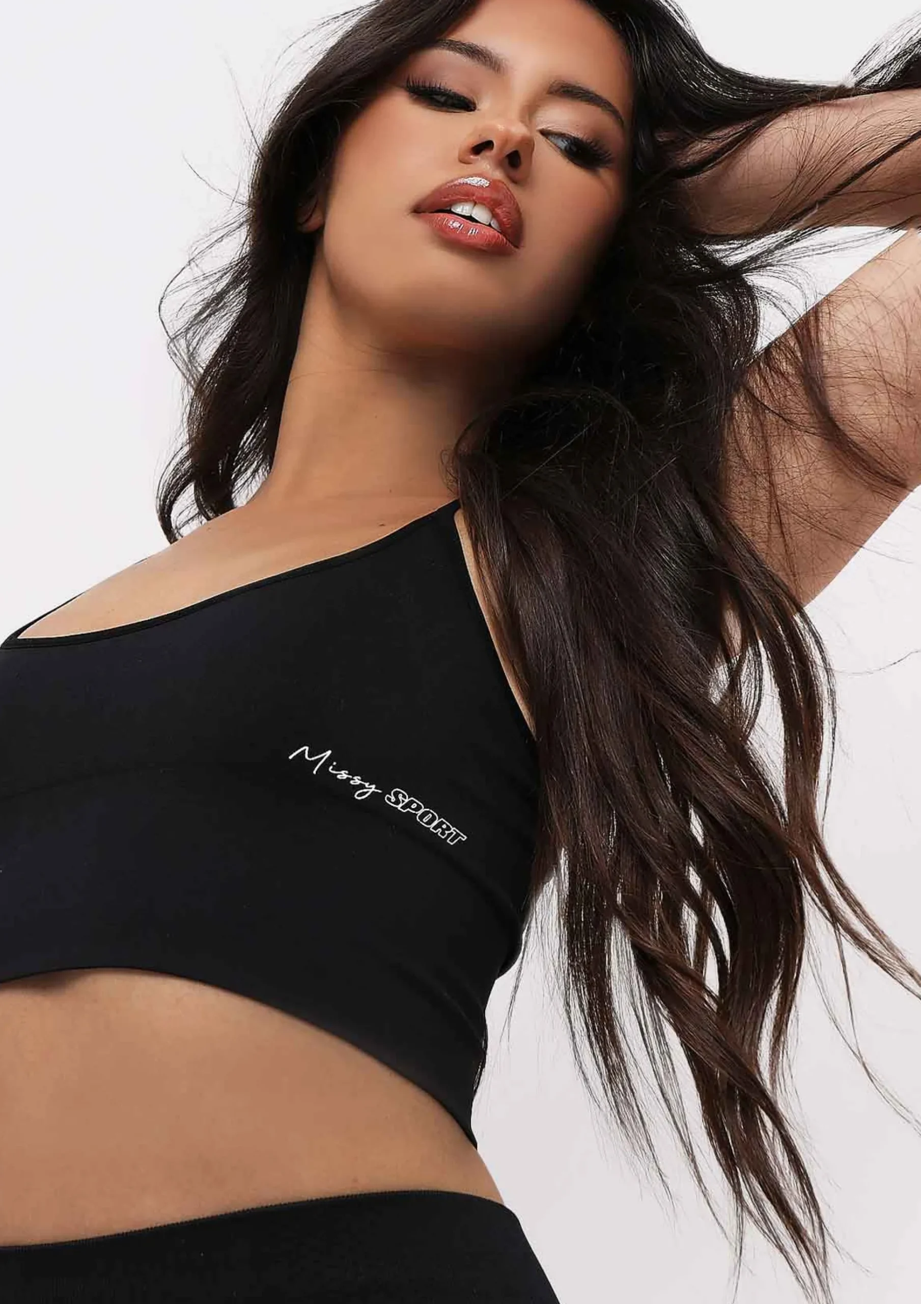 Pav Black Missy Sport Cross Strap Seamless Gym Crop Top^Missy Empire Sale
