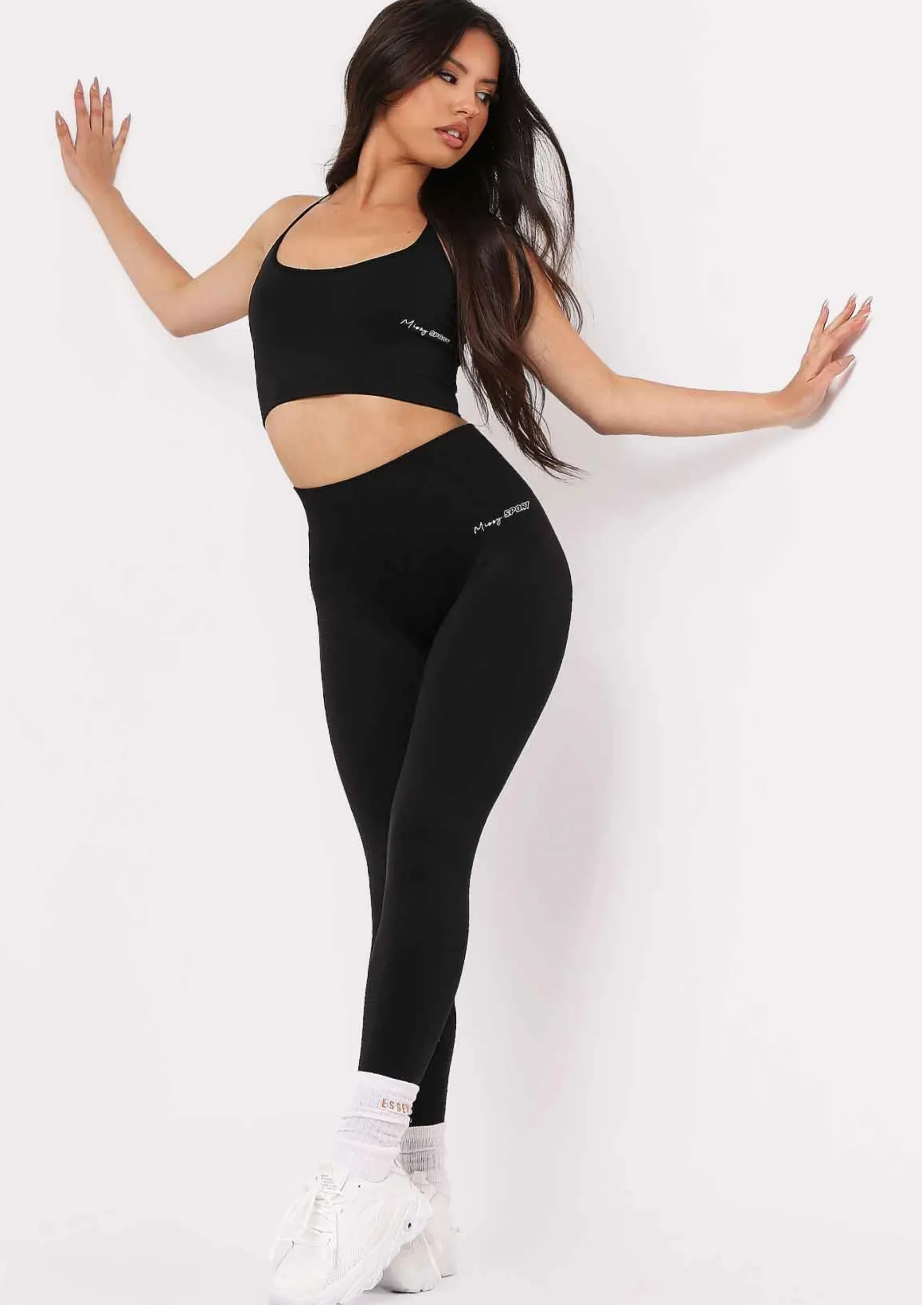 Pav Black Missy Sport Cross Strap Seamless Gym Crop Top^Missy Empire Sale