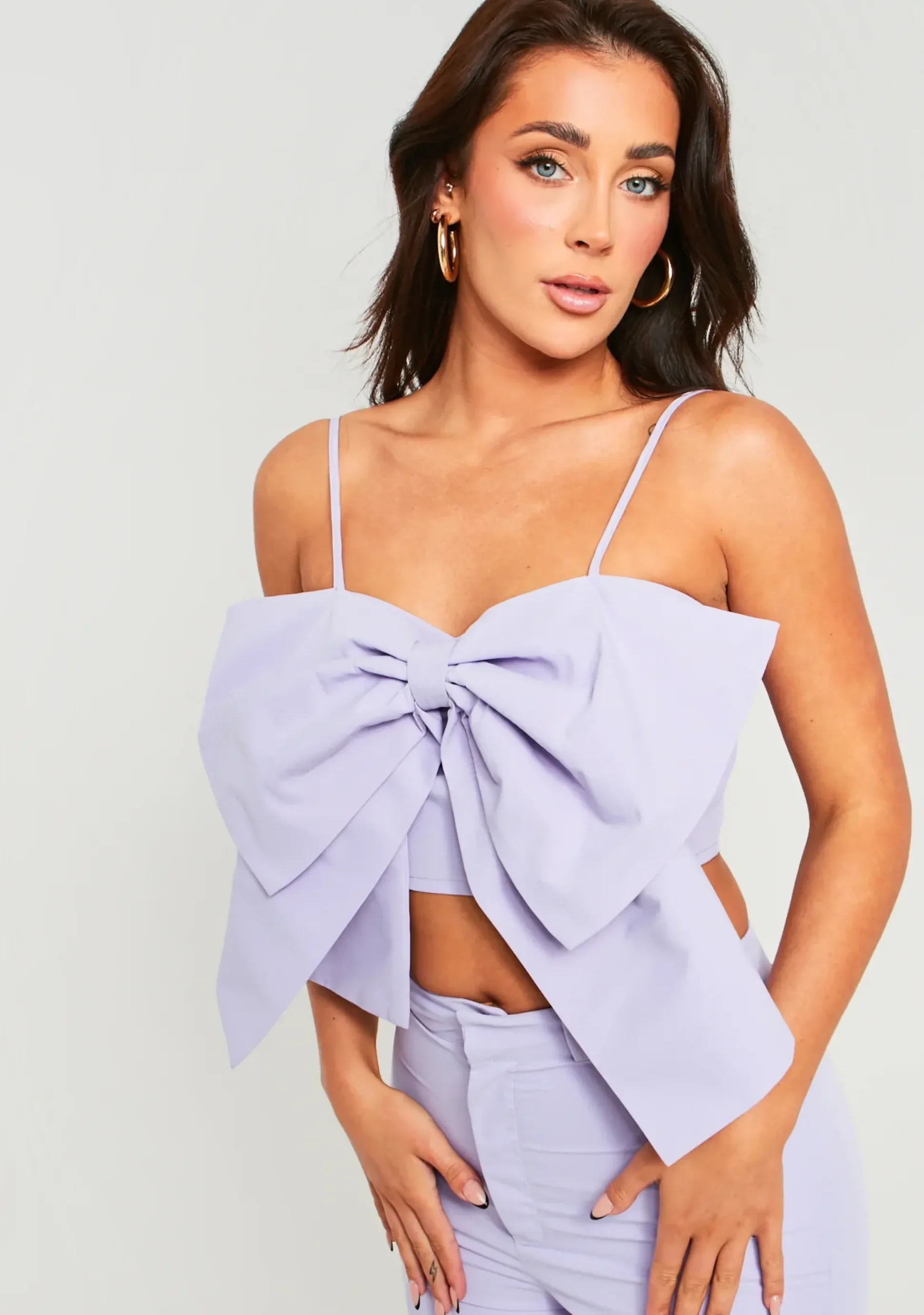 Penelope Lilac Oversized Bow Crop Top^Missy Empire Flash Sale