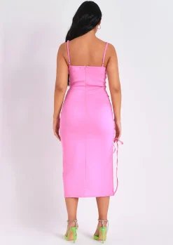 Shop Penelope Pink Lace Up Side Midi Dress Women Dresses