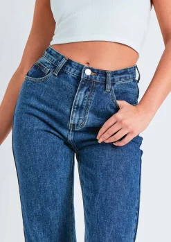 Perrie Dark Blue Denim Straight Leg Split Detail Jeans^Missy Empire Flash Sale