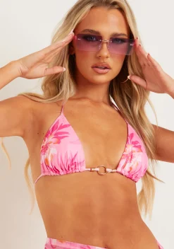 Peyton Pink Floral Print Triangle Bikini Top^Missy Empire Discount