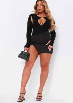 Phoebe Black Cut Out Detail Knitted Bodysuit^Missy Empire Clearance
