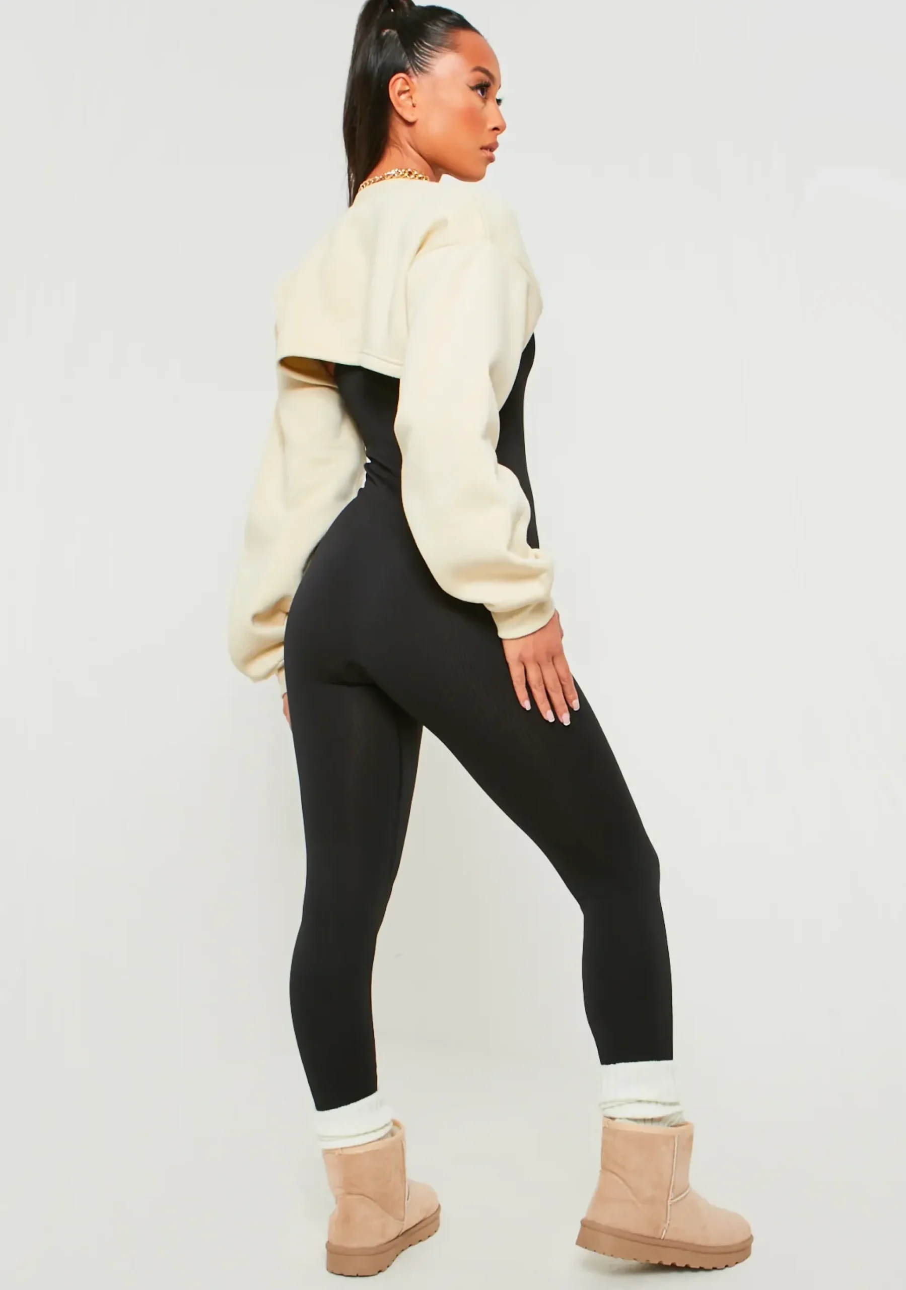 Pia Cream Missy Sport Super Crop Sweatshirt^Missy Empire New