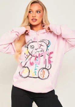 Pippa Baby Pink Bear Print Graffiti Hoodie^Missy Empire Best