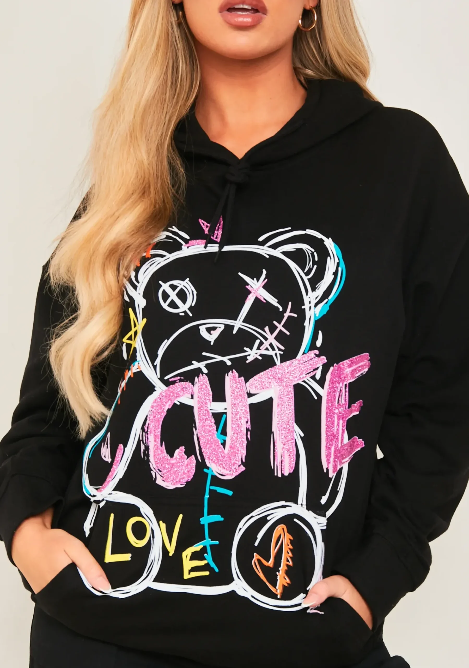 Pippa Black Bear Print Graffiti Hoodie^Missy Empire Best Sale