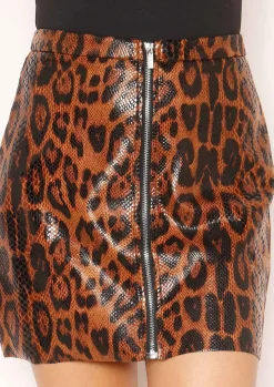 Poppy Leopard Print Zip Up Mini Skirt^Missy Empire Fashion