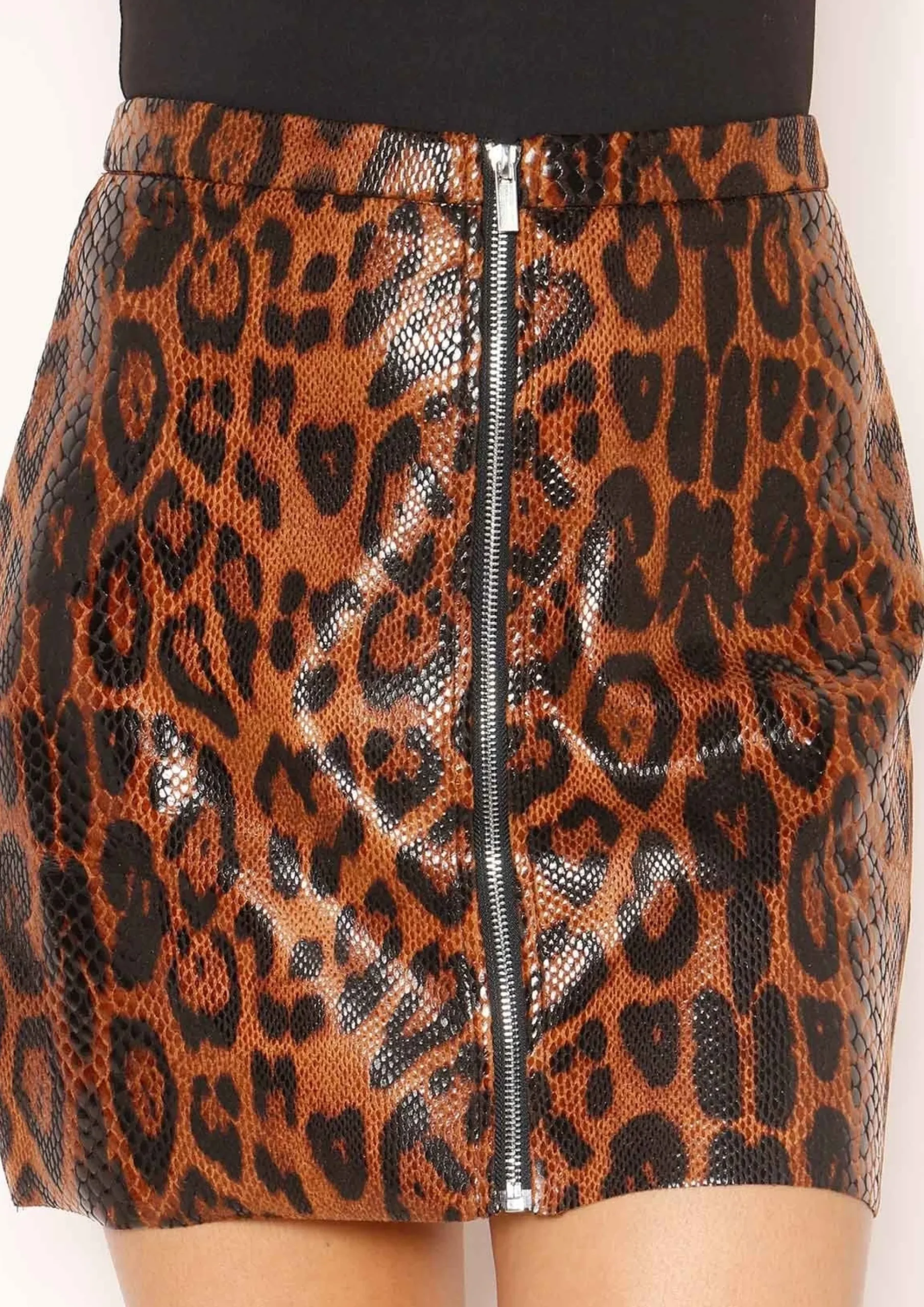 Poppy Leopard Print Zip Up Mini Skirt^Missy Empire Fashion