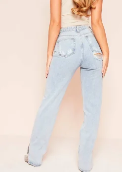 Praise Denim Bleach Wash Split Hem Distressed Jeans^Missy Empire Store