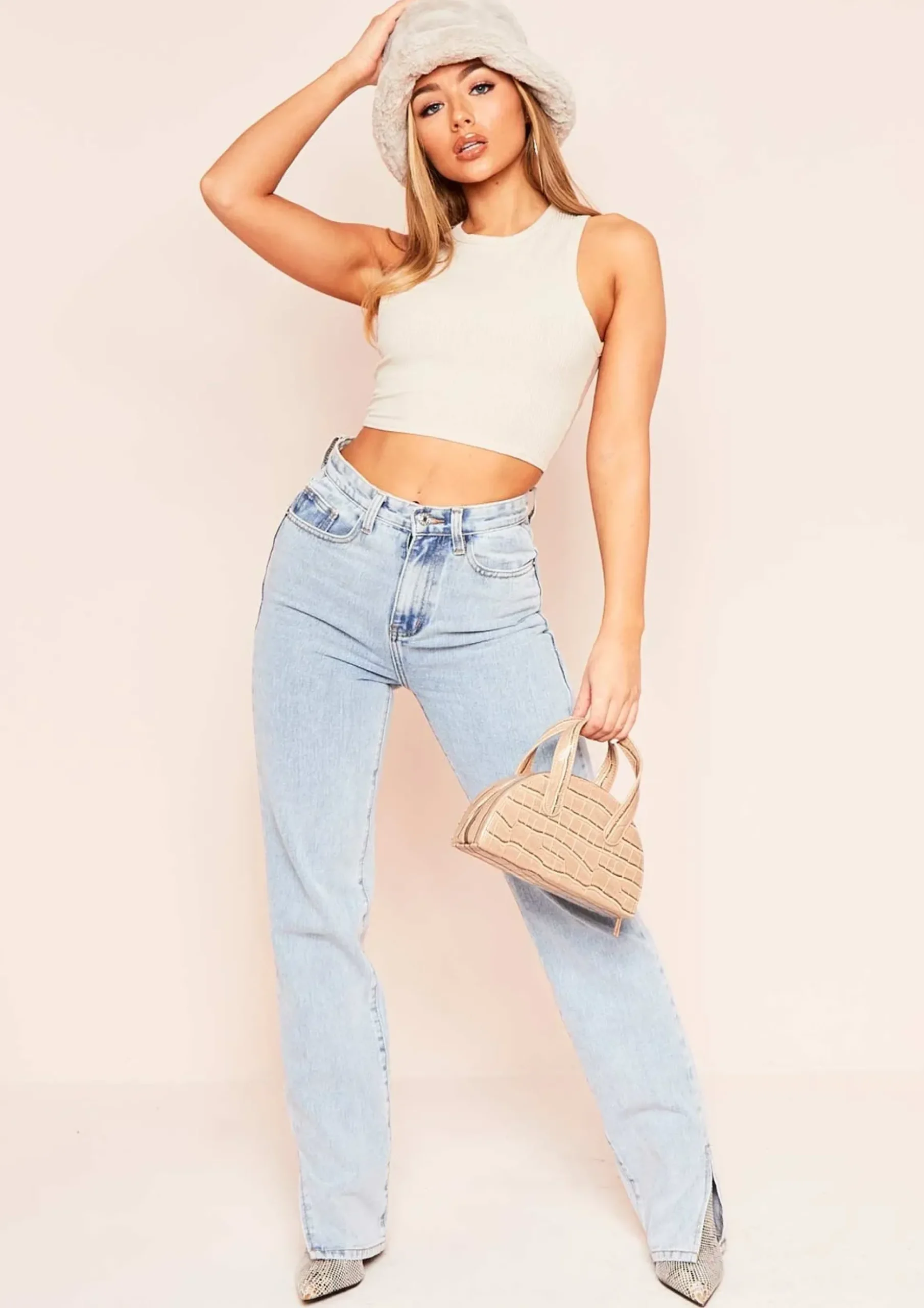 Praise Denim Bleach Wash Split Hem Distressed Jeans^Missy Empire Store