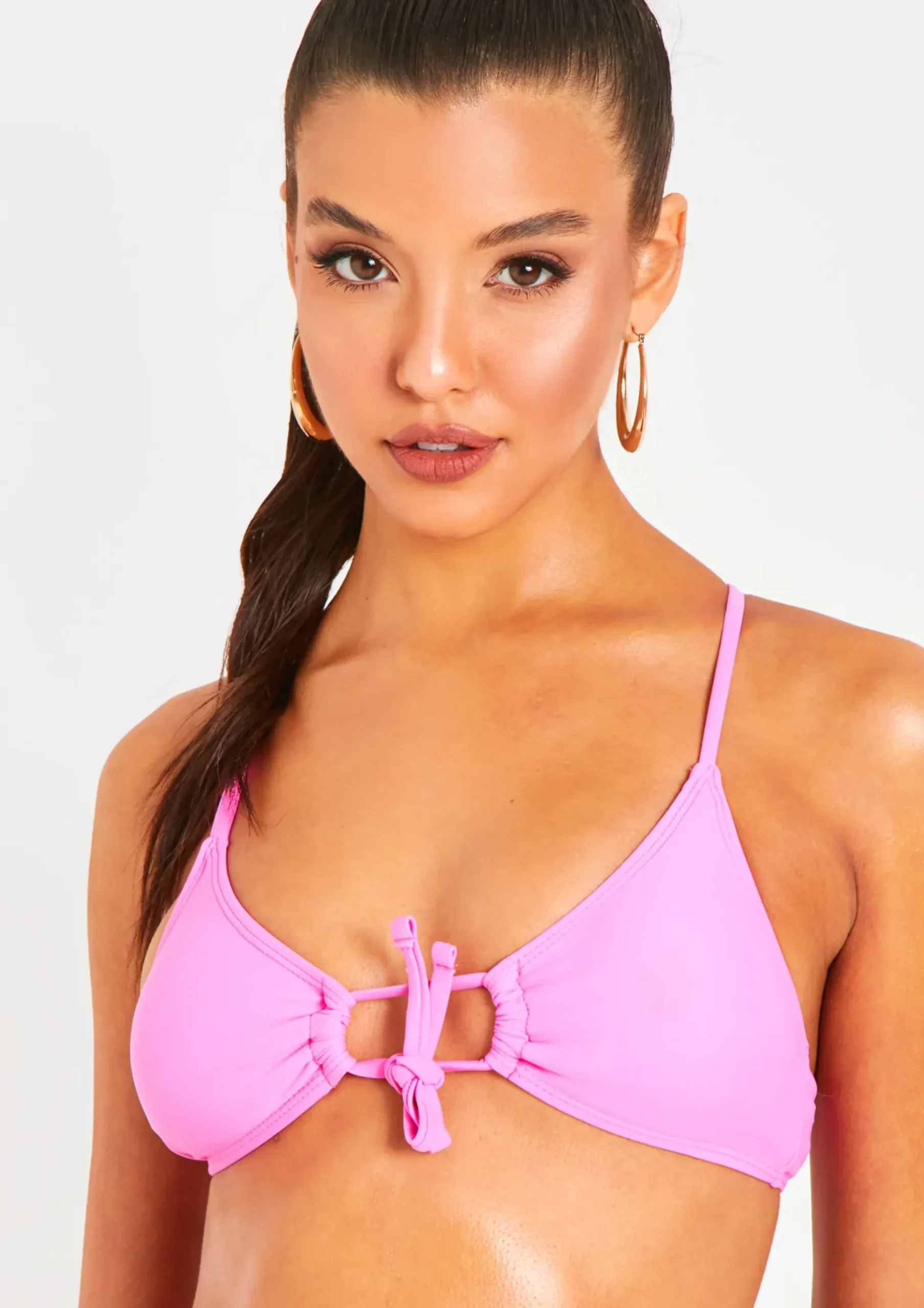 Raina Pink Strappy Tie Detail Bikini Top^Missy Empire Best Sale
