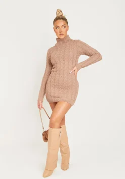Sale Raquel Mocha Cable Knit Jumper Dress Women Dresses